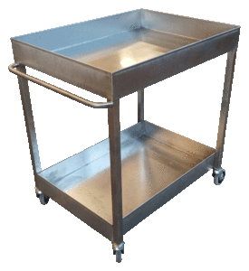 Camarera de acero inoxidable con ruedas de TCOM SL, práctica y resistente para transportar alimentos, utensilios o material en cocinas industriales, hoteles, supermercados y hostelería.